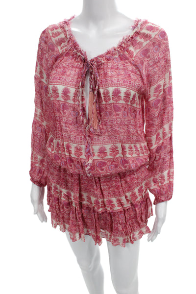 Love Shack Fancy Womens Blouson Pink Long Sleeve Knee Length Dress Size 2