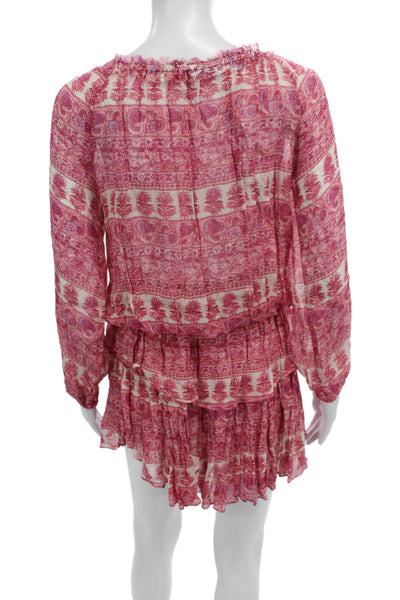 Love Shack Fancy Womens Blouson Pink Long Sleeve Knee Length Dress Size 2