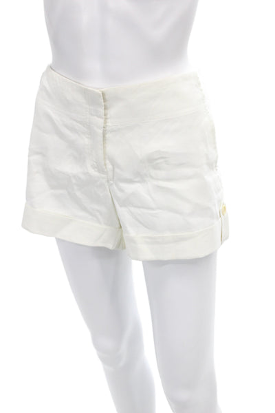 Theory Womens Chino Shorts White Linen Blend Button Size 6