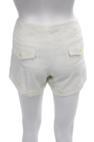 Theory Womens Chino Shorts White Linen Blend Button Size 6