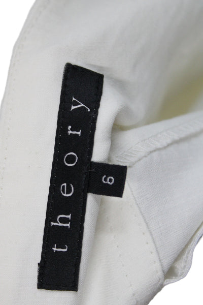 Theory Womens Chino Shorts White Linen Blend Button Size 6