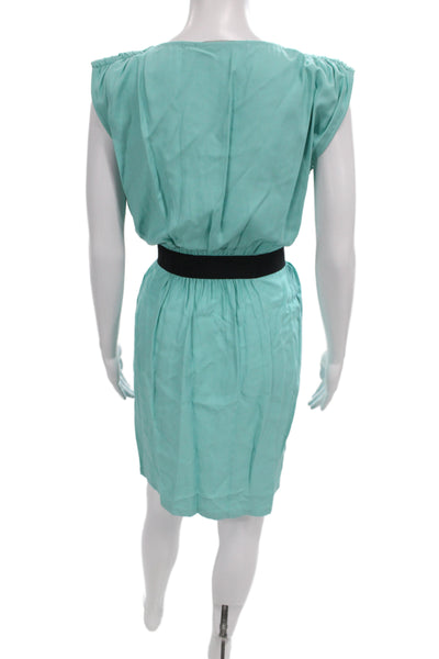 Zara Basic Womens Shift Dress Green V-Neck Sleeveless Tie Knee Length Size S