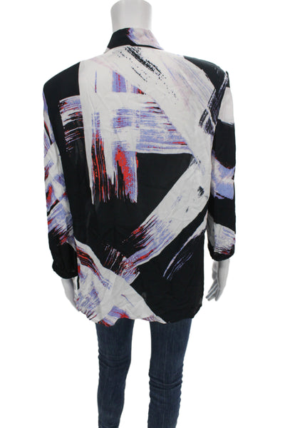 IRO Womens Tunic Black Collared Geometric 3/4 Sleeve Button Viscose Size 36