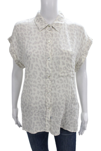 Rails Women Basic Button-Up Gray Animal Print Short Sleeve Cotton Size M