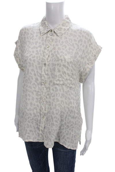 Rails Women Basic Button-Up Gray Animal Print Short Sleeve Cotton Size M