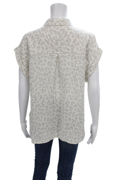 Rails Women Basic Button-Up Gray Animal Print Short Sleeve Cotton Size M