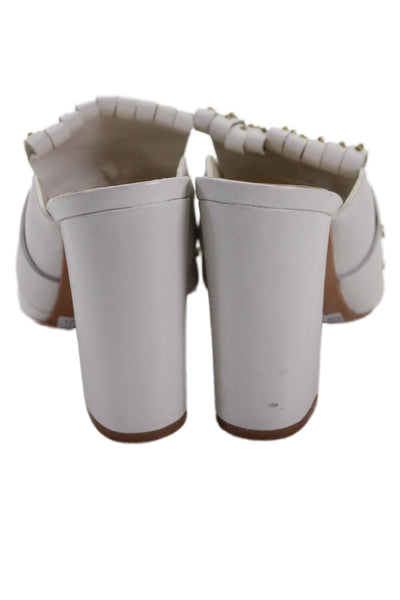 Schutz Womens Leather Open Toe Studded Janny Mule Heels White Size 8.5 B