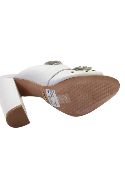 Schutz Womens Leather Open Toe Studded Janny Mule Heels White Size 8.5 B