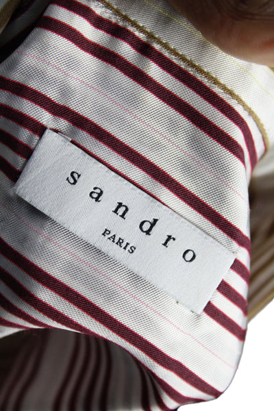 Sandro Women Striped Collared Button Up Blouse Beige Short Sleeve Size 1