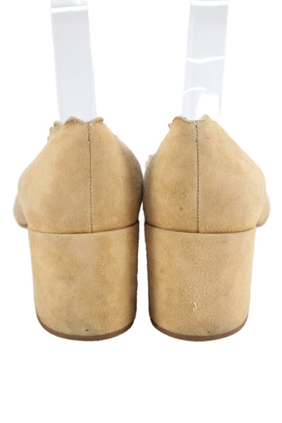 Chloe Womens Lauren Suede Scalloped Block-Heel Pumps Beige Size 9.5