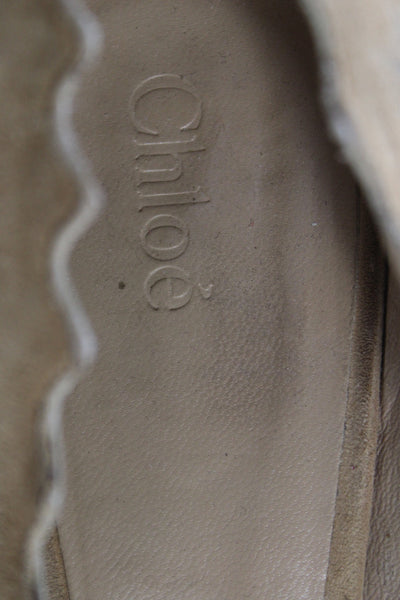 Chloe Womens Lauren Suede Scalloped Block-Heel Pumps Beige Size 9.5