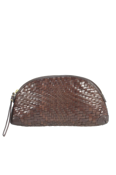 Cole Haan Womens Leather Woven Zippered Clutch Handbag Brown