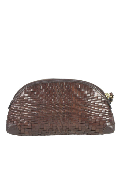 Cole Haan Womens Leather Woven Zippered Clutch Handbag Brown