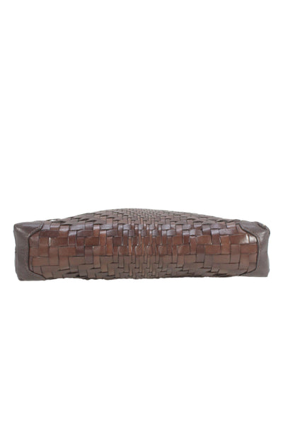 Cole Haan Womens Leather Woven Zippered Clutch Handbag Brown