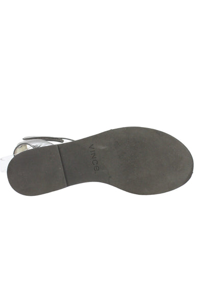 Vince Womens Leather Ankle Strap Flat Sandals Silver Size 8