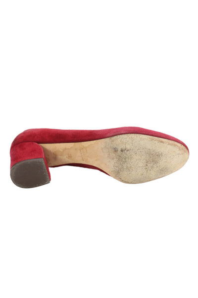 Chloe Womens Lauren Suede Scalloped Block-Heel Pumps Red Size 9