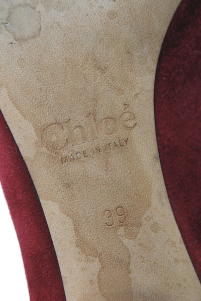 Chloe Womens Lauren Suede Scalloped Block-Heel Pumps Red Size 9
