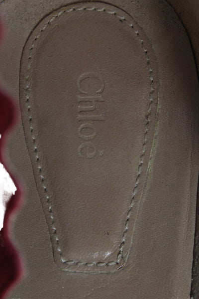 Chloe Womens Lauren Suede Scalloped Block-Heel Pumps Red Size 9