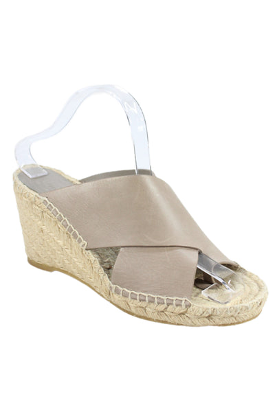 Vince Womens Suraya Leather Wedge Slip-On Espadrille Sandals Gray Size 8