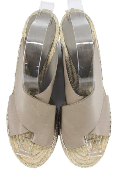 Vince Womens Suraya Leather Wedge Slip-On Espadrille Sandals Gray Size 8