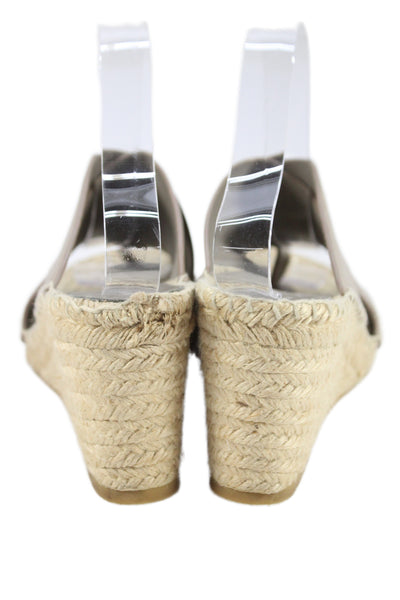 Vince Womens Suraya Leather Wedge Slip-On Espadrille Sandals Gray Size 8