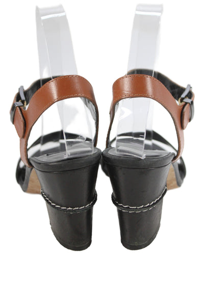 Jildor Womens Leather Ankle Strap Sandal Heels Brown Black Size 7