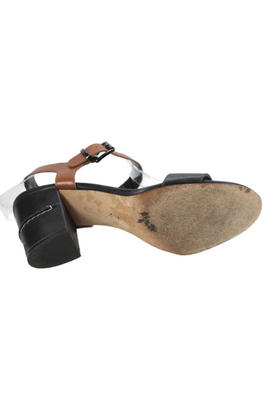Jildor Womens Leather Ankle Strap Sandal Heels Brown Black Size 7