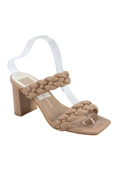 Dolce Vita Womens Leather Braided Slide On Sandal Heels Beige Size 7