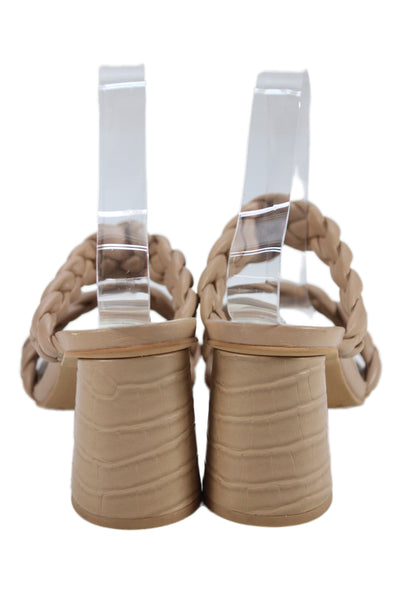 Dolce Vita Womens Leather Braided Slide On Sandal Heels Beige Size 7