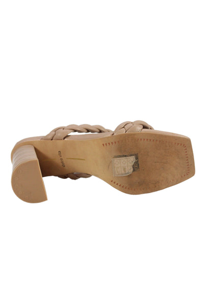 Dolce Vita Womens Leather Braided Slide On Sandal Heels Beige Size 7