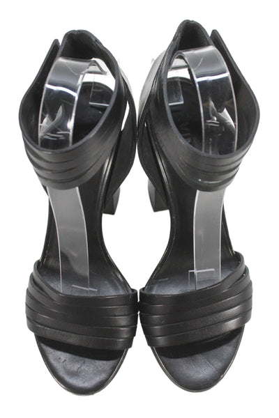 Vince Womens Leather Ankle Strap Slingbacks Sandal Heels Black Size 7 Medium