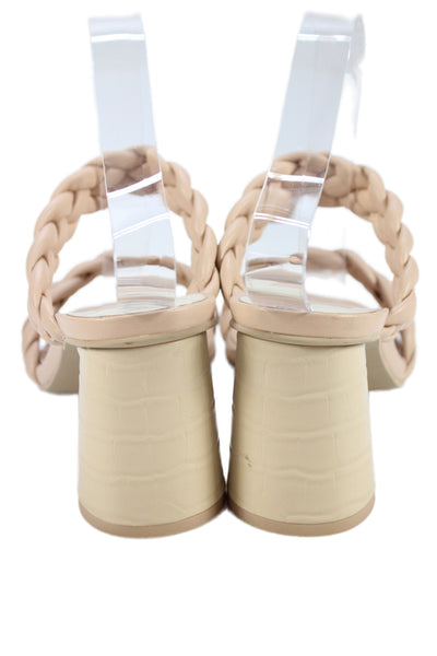 Dolce Vita Womens Leather Braided Strap Slide On Sandal Heels Beige Size 7