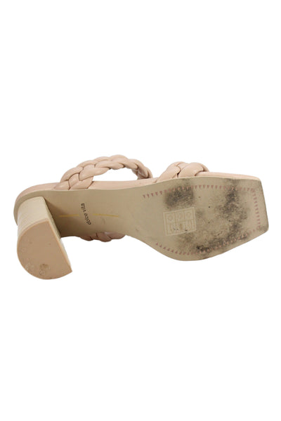 Dolce Vita Womens Leather Braided Strap Slide On Sandal Heels Beige Size 7