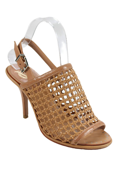 VC Signature Womens Leather Caged Slingbacks Sandal Heels Brown Size 7 Medium