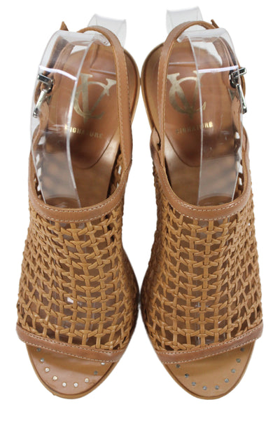VC Signature Womens Leather Caged Slingbacks Sandal Heels Brown Size 7 Medium