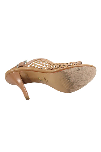 VC Signature Womens Leather Caged Slingbacks Sandal Heels Brown Size 7 Medium