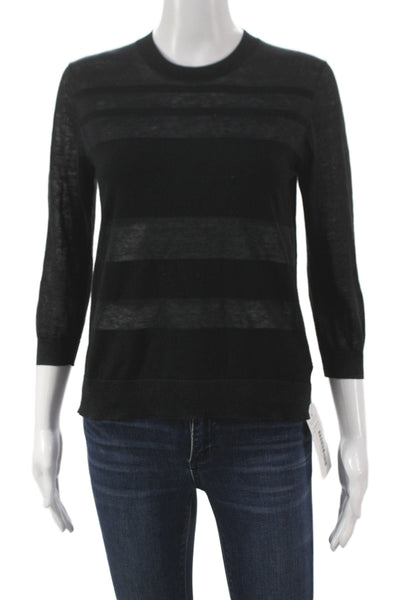 Theory Womens Striped Black Pullover Sweater Crew Neck 3/4 Sleeve Size S