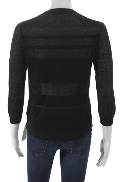 Theory Womens Striped Black Pullover Sweater Crew Neck 3/4 Sleeve Size S