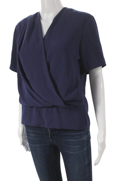 MM. La Fleur Womens Basic Blue V-Neck Short Sleeve Blouse Size M