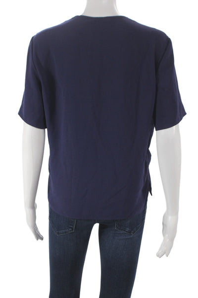 MM. La Fleur Womens Basic Blue V-Neck Short Sleeve Blouse Size M