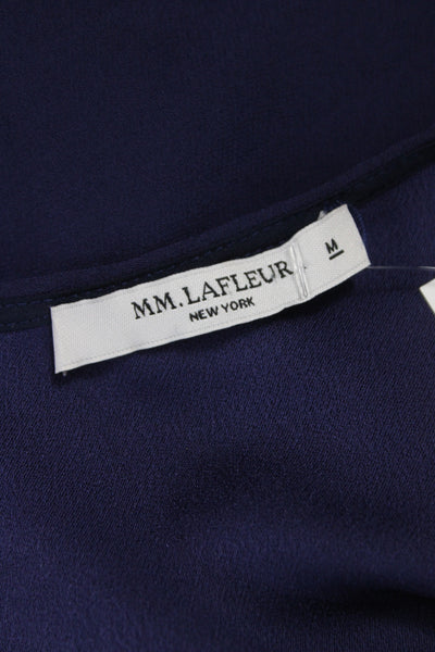 MM. La Fleur Womens Basic Blue V-Neck Short Sleeve Blouse Size M