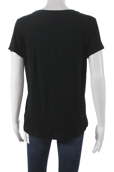 Ellen Tracy Women Basic Sequin Scoop Neck Short Sleeve Black T-Shirt Size M