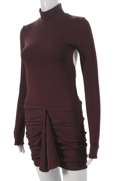 Zara Womens Bodycon Purple Mock Neck Long Sleeve Mini Dress Size S