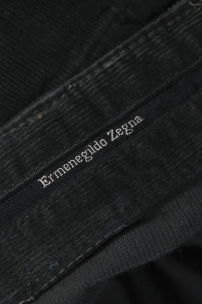 Ermenegildo Zegna Mens Chino Corduroy Pants Black Button Size 36