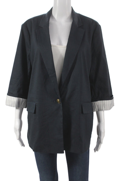 Rag & Bone Womens Black Basic Jacket Button 3/4 Sleeve Linen Size 12
