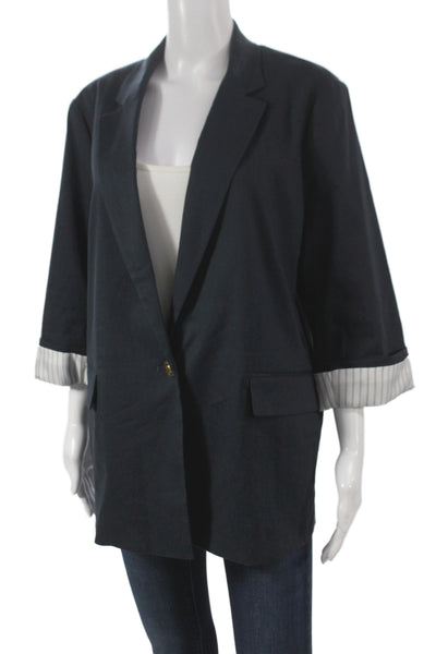 Rag & Bone Womens Black Basic Jacket Button 3/4 Sleeve Linen Size 12