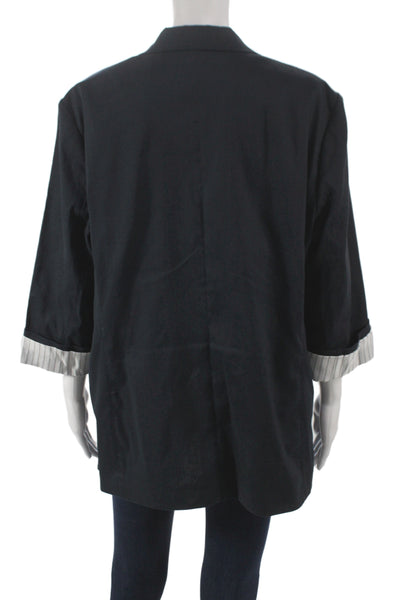 Rag & Bone Womens Black Basic Jacket Button 3/4 Sleeve Linen Size 12