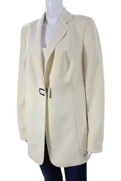 Akris Womens Basic Jacket Ivory Wool Long Sleeve Magnetic Closure Size 14