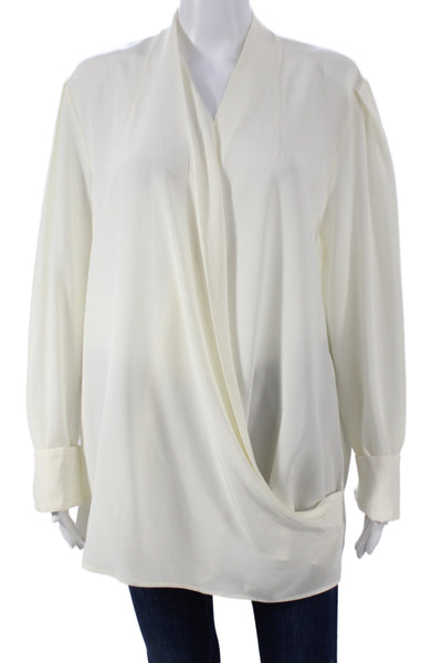 Etro Women V-Neck Silk Tunic Blouse Ivory Long Sleeve Size 50