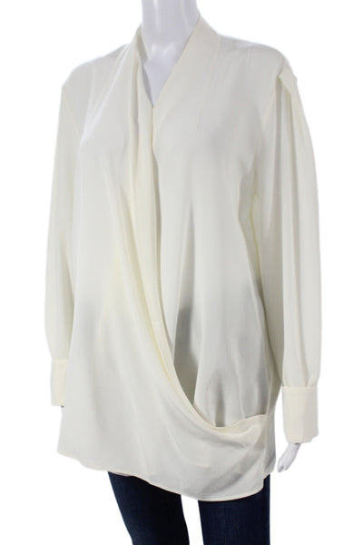 Etro Women V-Neck Silk Tunic Blouse Ivory Long Sleeve Size 50